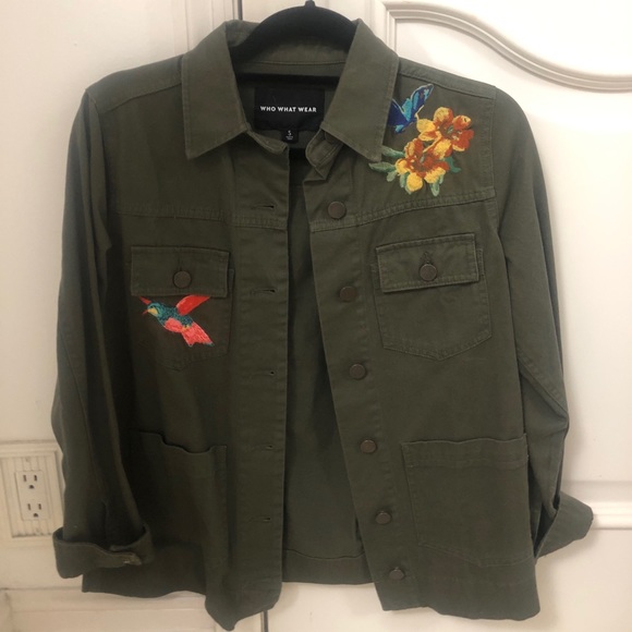 Who What Wear Jackets & Blazers - Green jacket with embroidered flowers small